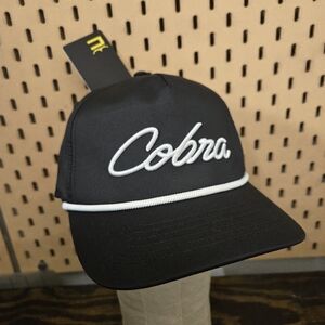 Cobra Golf Hat Black White Snapback Rope Cap Script